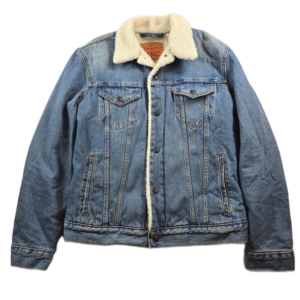 Levis Sherpa Denim Jacket Mens Medium Blue Jean Trucker Jacket Type 3